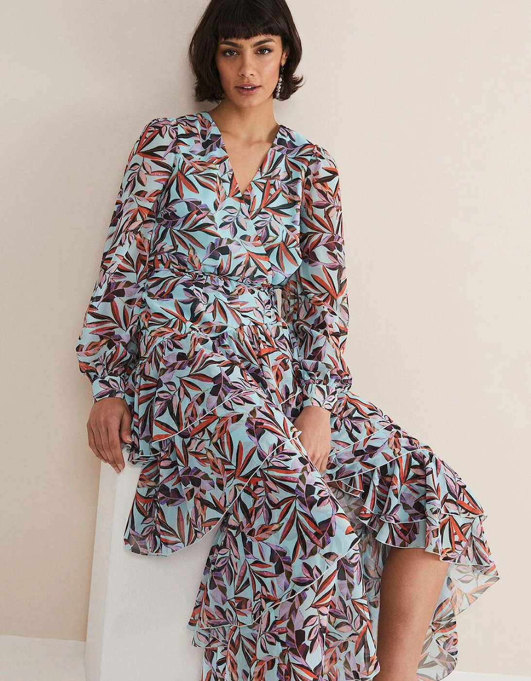 Jada Leaf Print Tiered Maxi Dress, 7 of 6