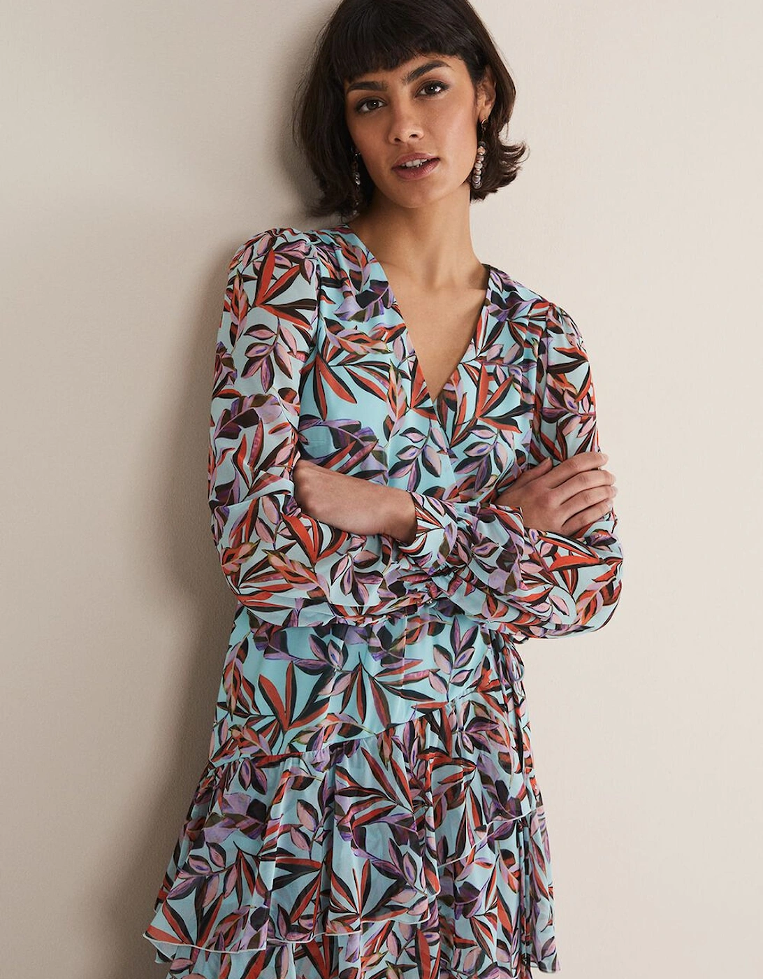 Jada Leaf Print Tiered Maxi Dress