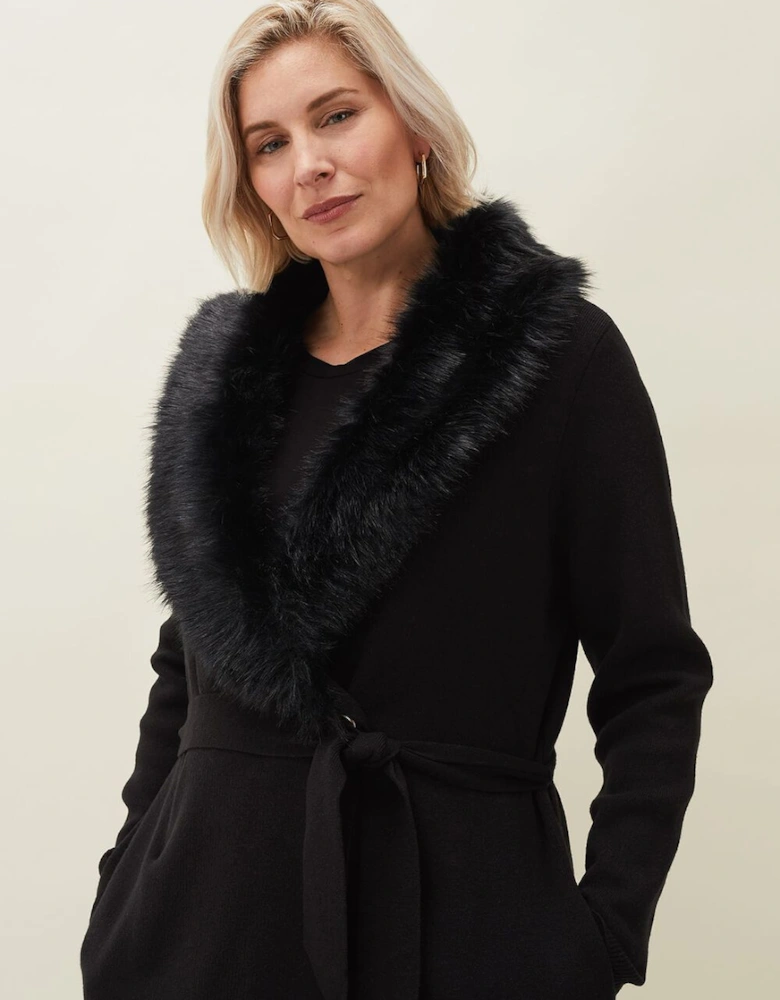 Edessa Fur Collar Wrap Coat