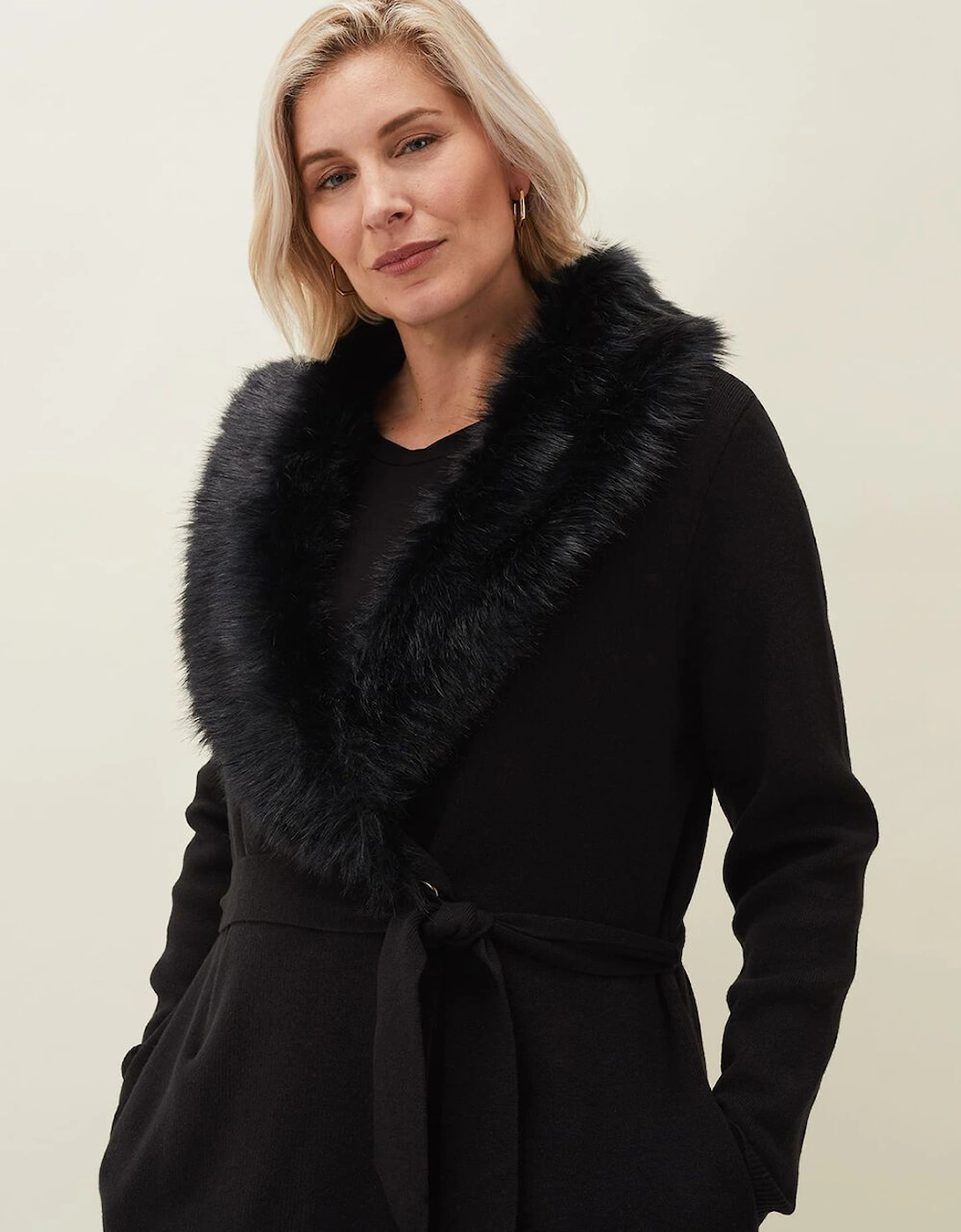 Edessa Fur Collar Wrap Coat