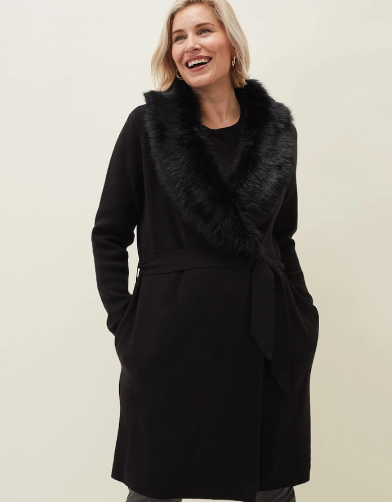 Edessa Fur Collar Wrap Coat