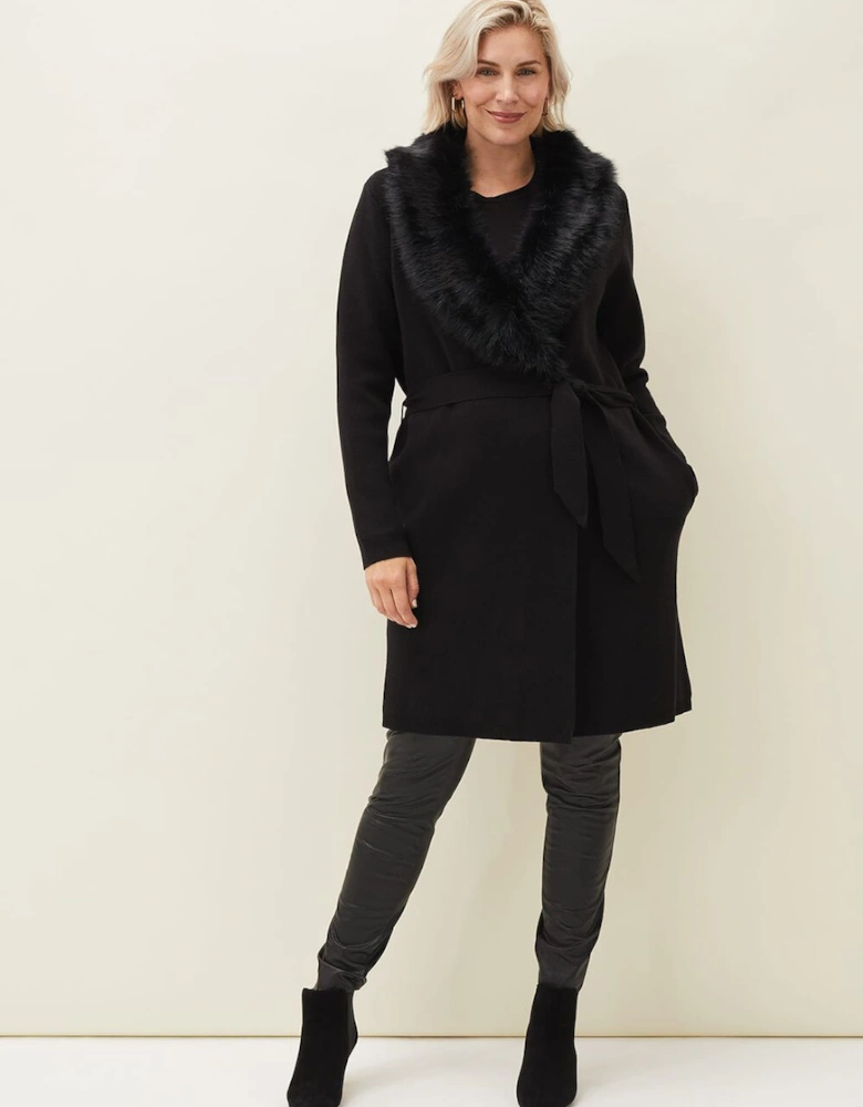 Edessa Fur Collar Wrap Coat