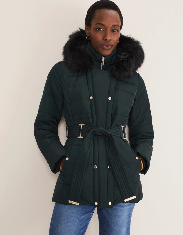 Leonor Tie Belted Short Puffer