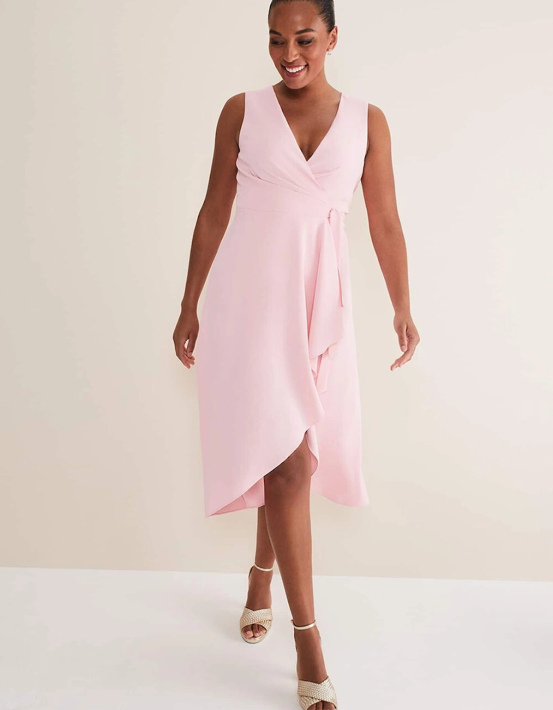 Julissa Sleeveless Ruffle Wrap Midi Dress