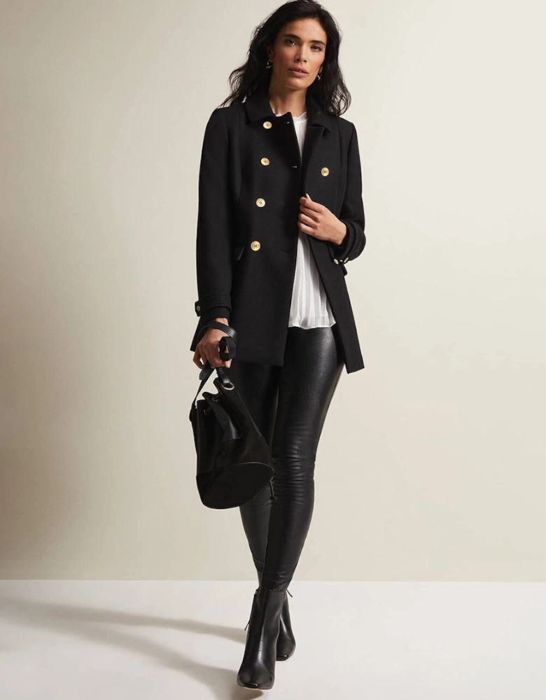 Aurelie Black Wool Smart Peacoat