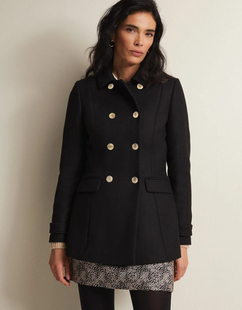 Aurelie Black Wool Smart Peacoat