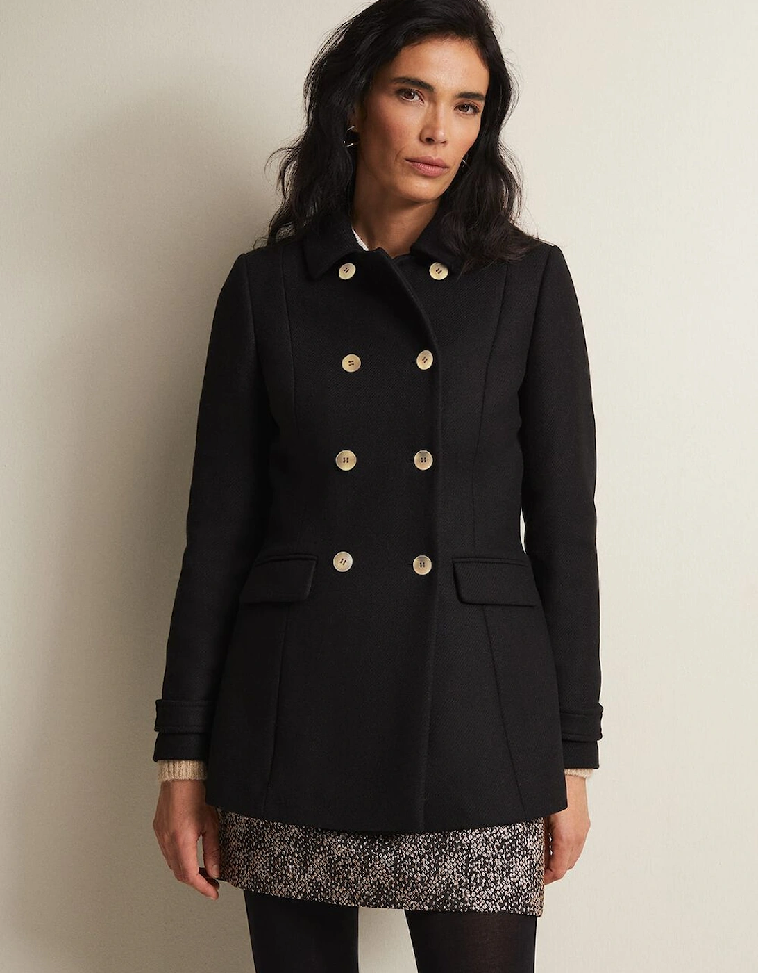 Aurelie Black Wool Smart Peacoat
