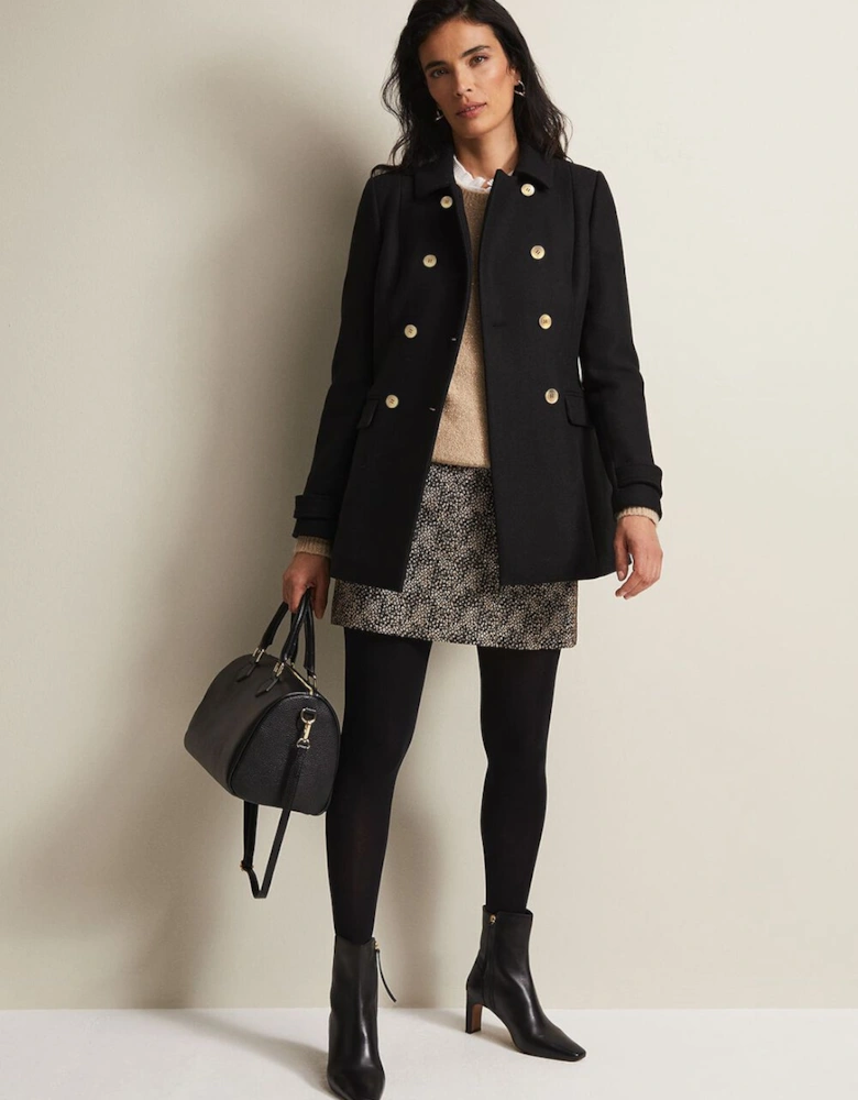 Aurelie Black Wool Smart Peacoat