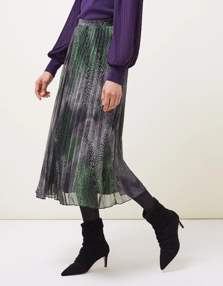 Camina Snake Print Pleated Maxi Skirt