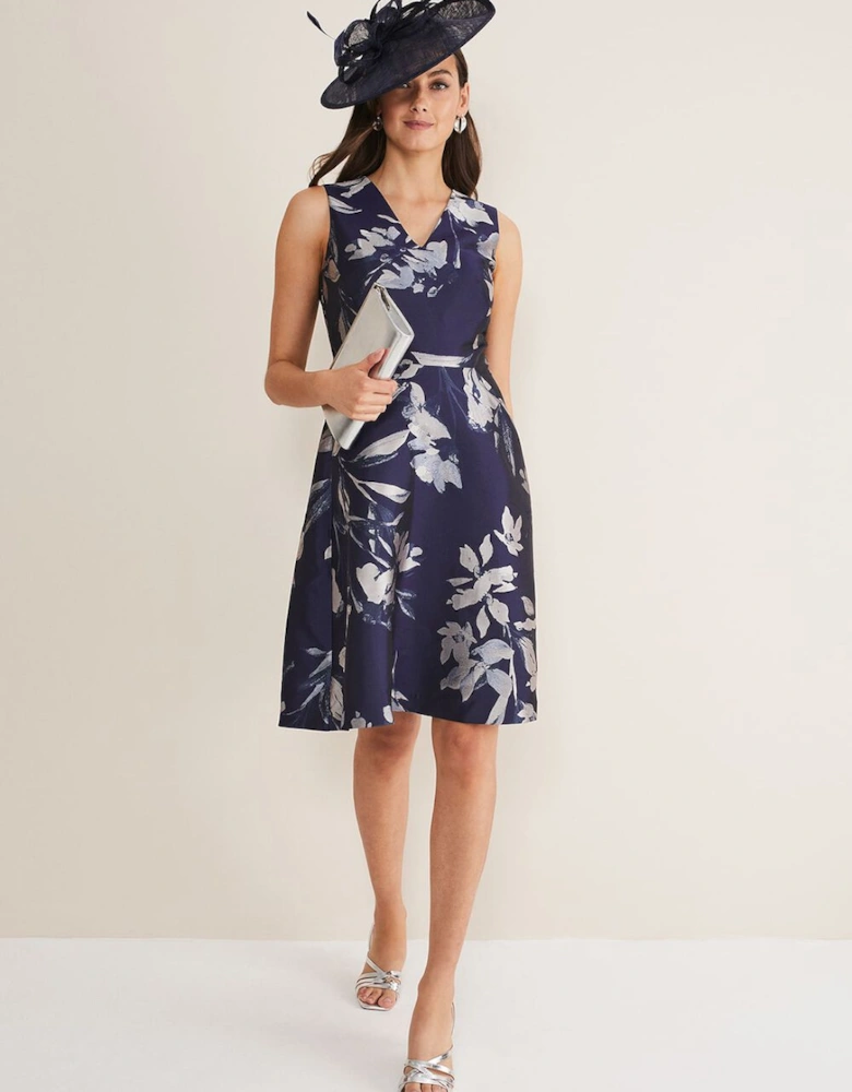 Cassy Jaquard Floral Midi Dress