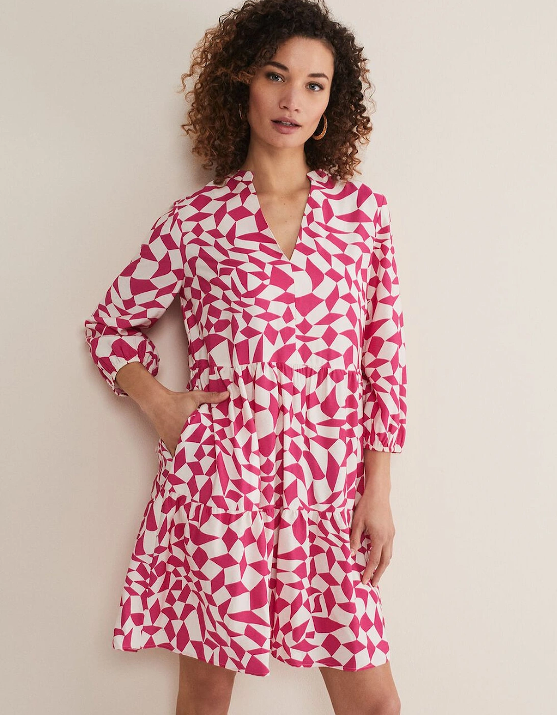 Kesia Pink Geo Swing Mini Dress, 6 of 5