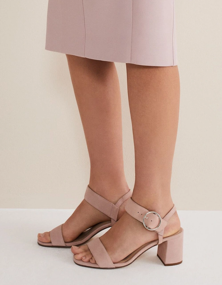 Suede Buckle Heeled Sandals