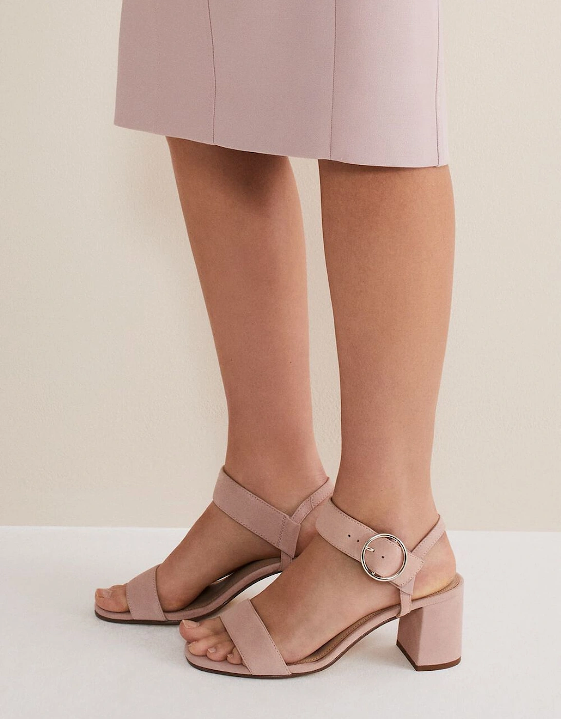 Suede Buckle Heeled Sandals