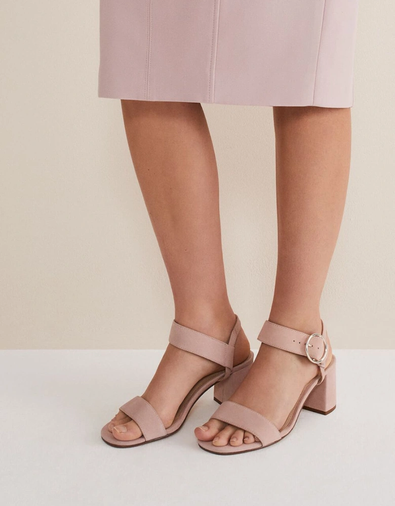 Suede Buckle Heeled Sandals
