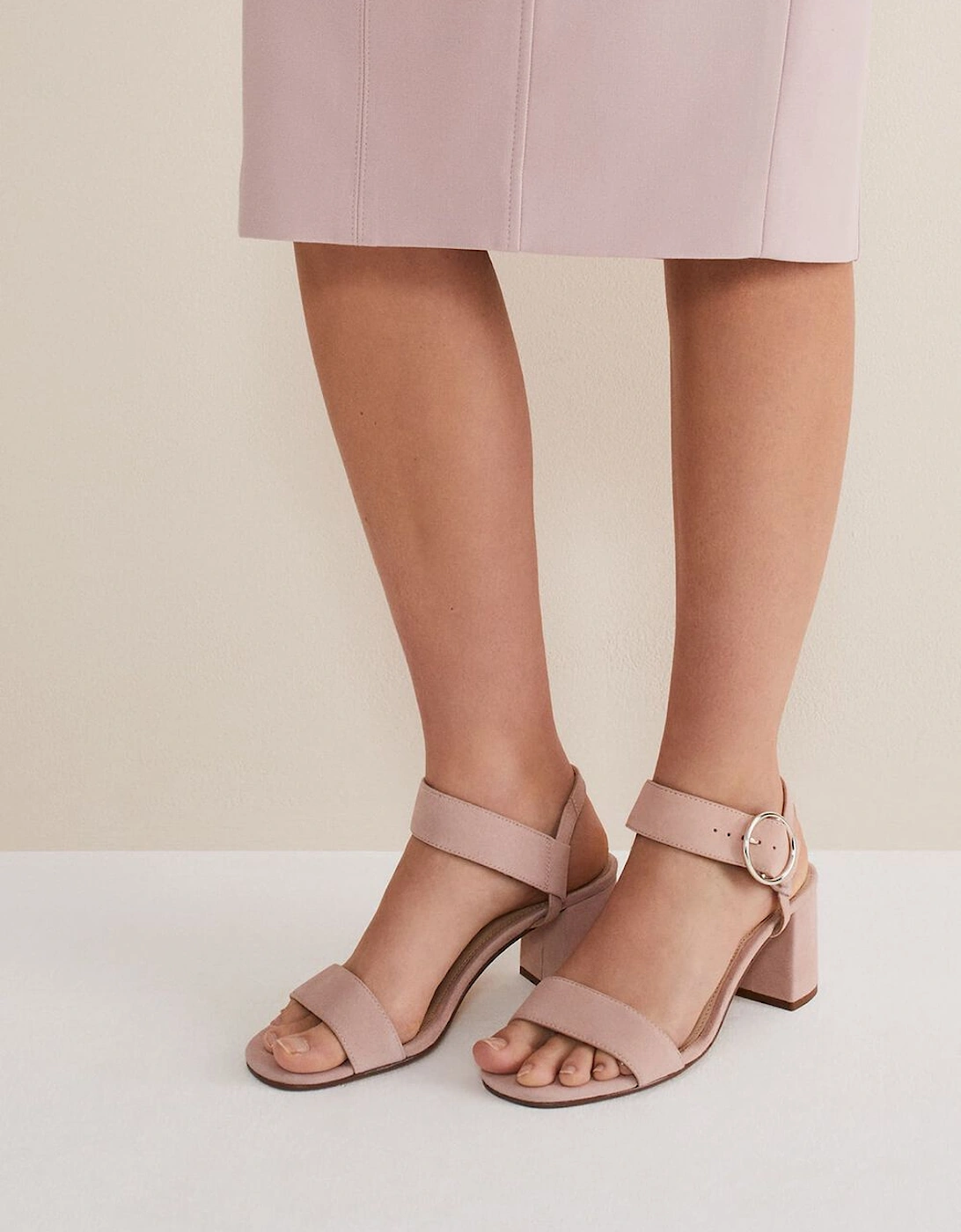 Suede Buckle Heeled Sandals