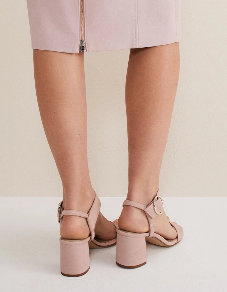 Suede Buckle Heeled Sandals