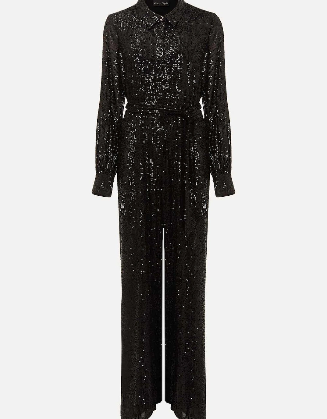 Alessandra Black Sequin Shirt Jumpsuit