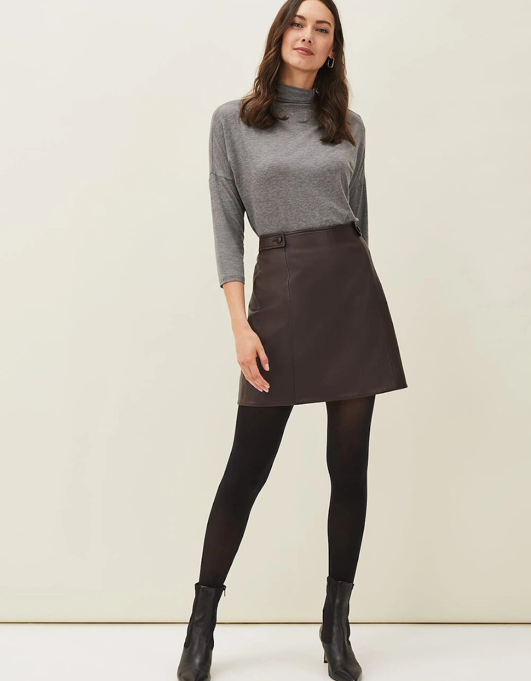 Nadine Leather A-Line Skirt, 7 of 6
