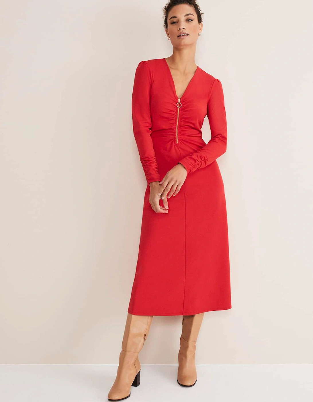Irisa Zip Ruched Midi Dress, 8 of 7