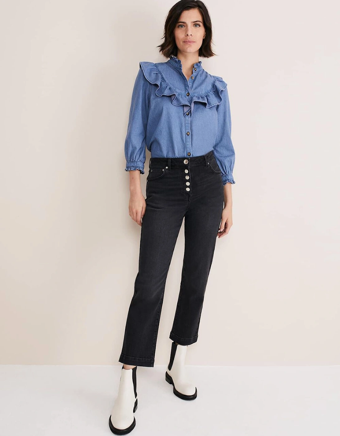 Maryam Ruffle Front Denim Blouse