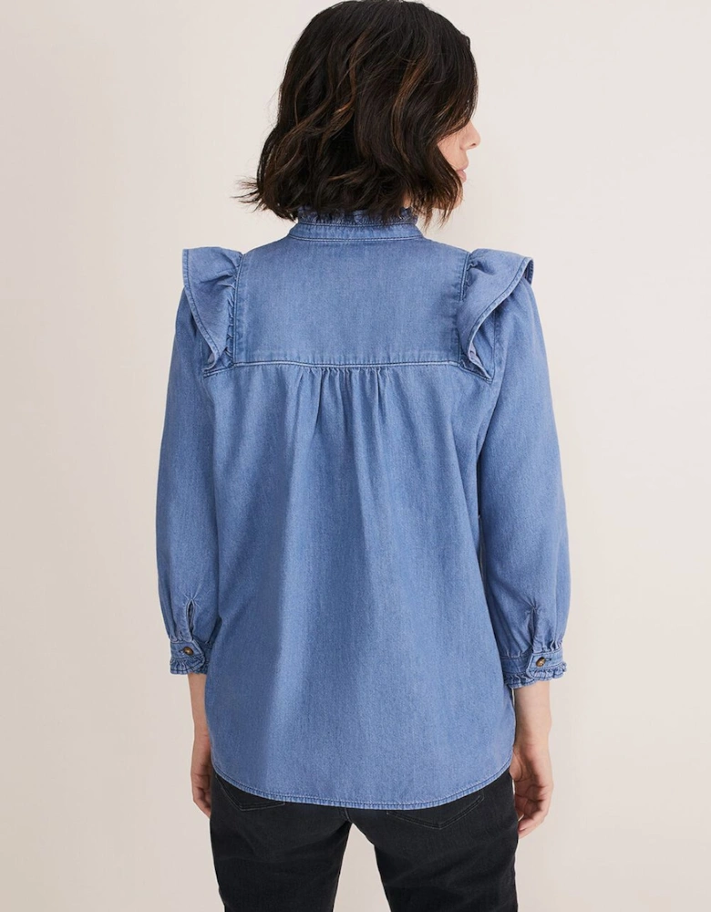 Maryam Ruffle Front Denim Blouse