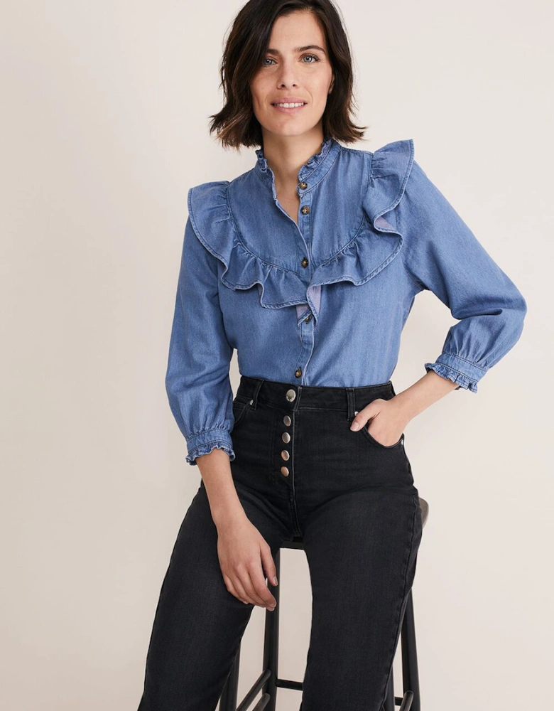 Maryam Ruffle Front Denim Blouse