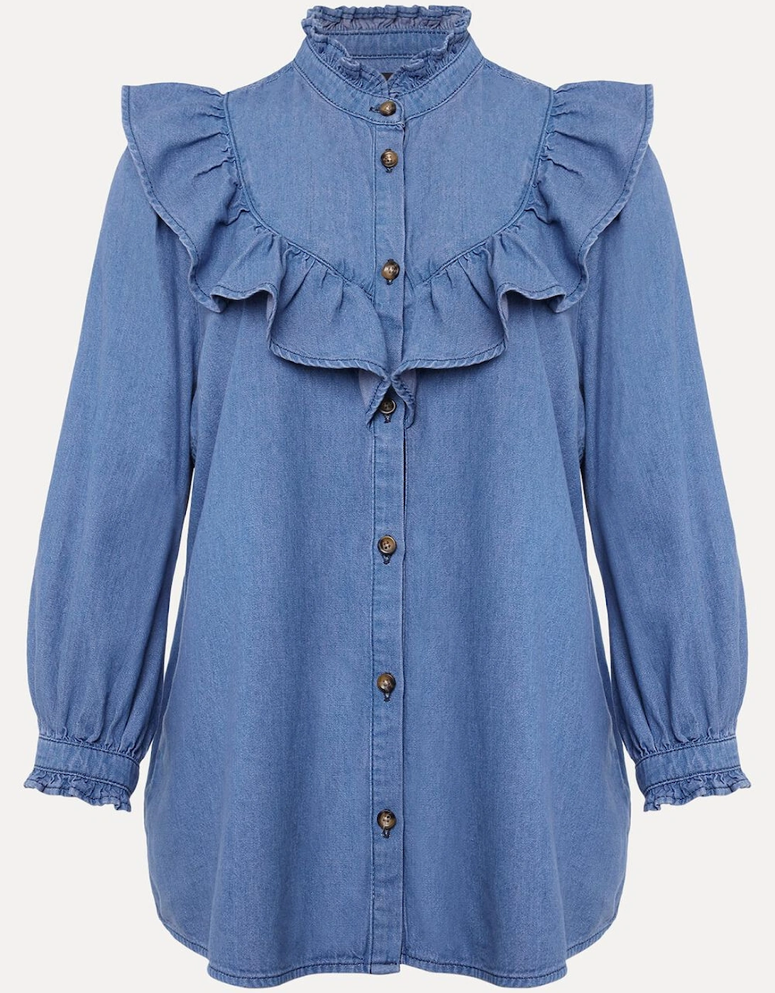 Maryam Ruffle Front Denim Blouse