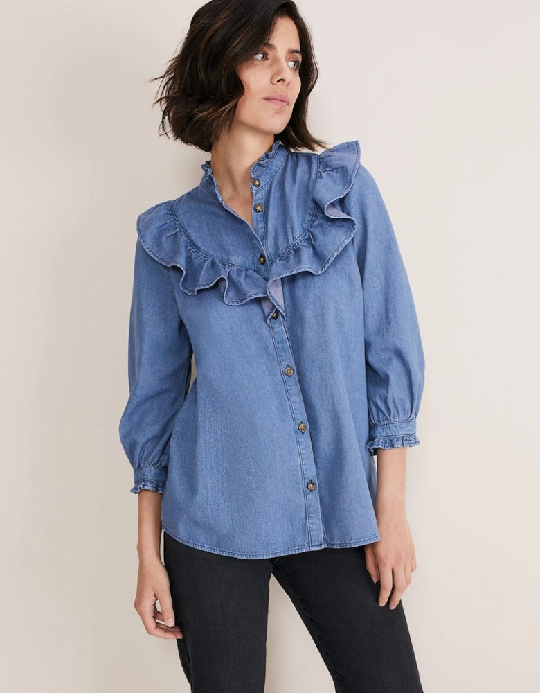 Maryam Ruffle Front Denim Blouse