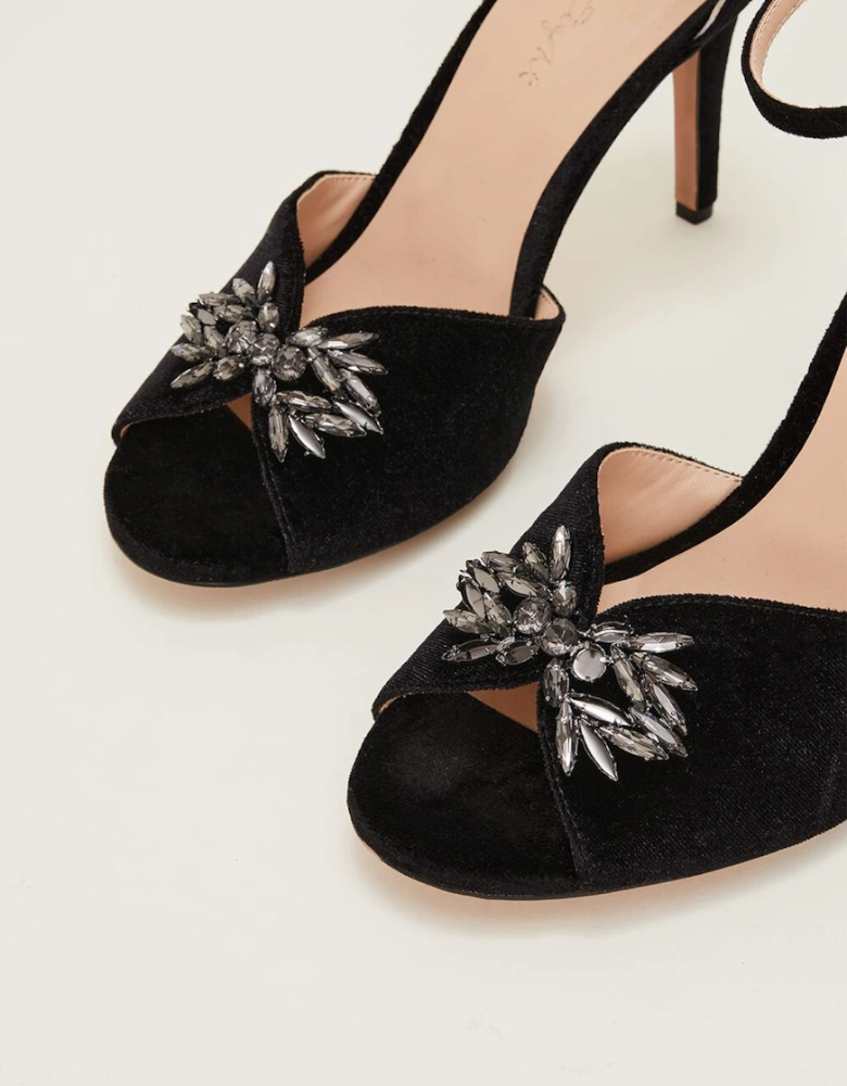 Jewel Front Velvet Sandal
