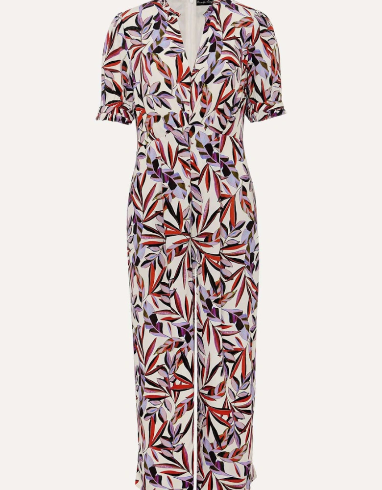 Astrid Leaf Print Cropped Wide Leg Jumpsuit