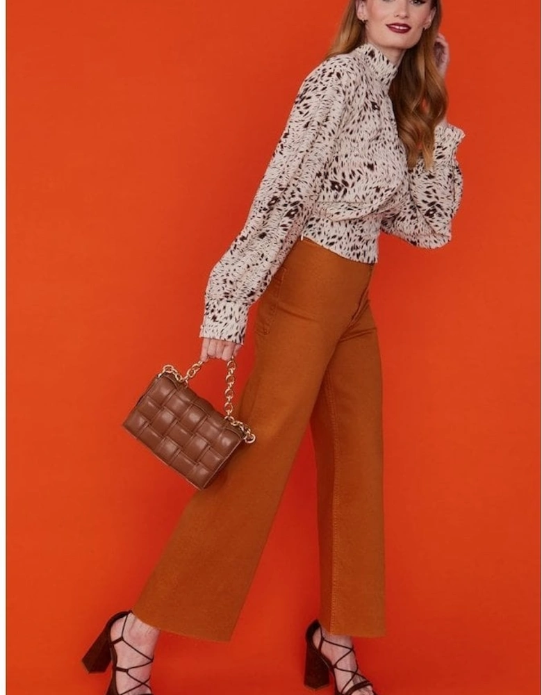 Mocha Eco Leather Cross Woven Clutch Bag with Gold Chain
