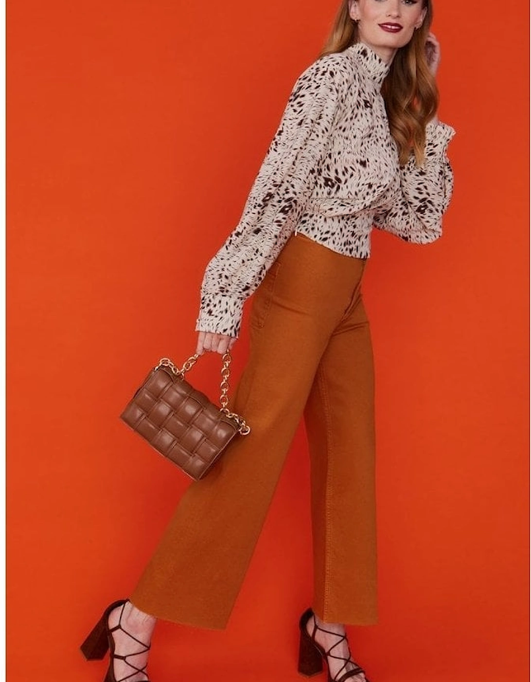 Mocha Eco Leather Cross Woven Clutch Bag with Gold Chain