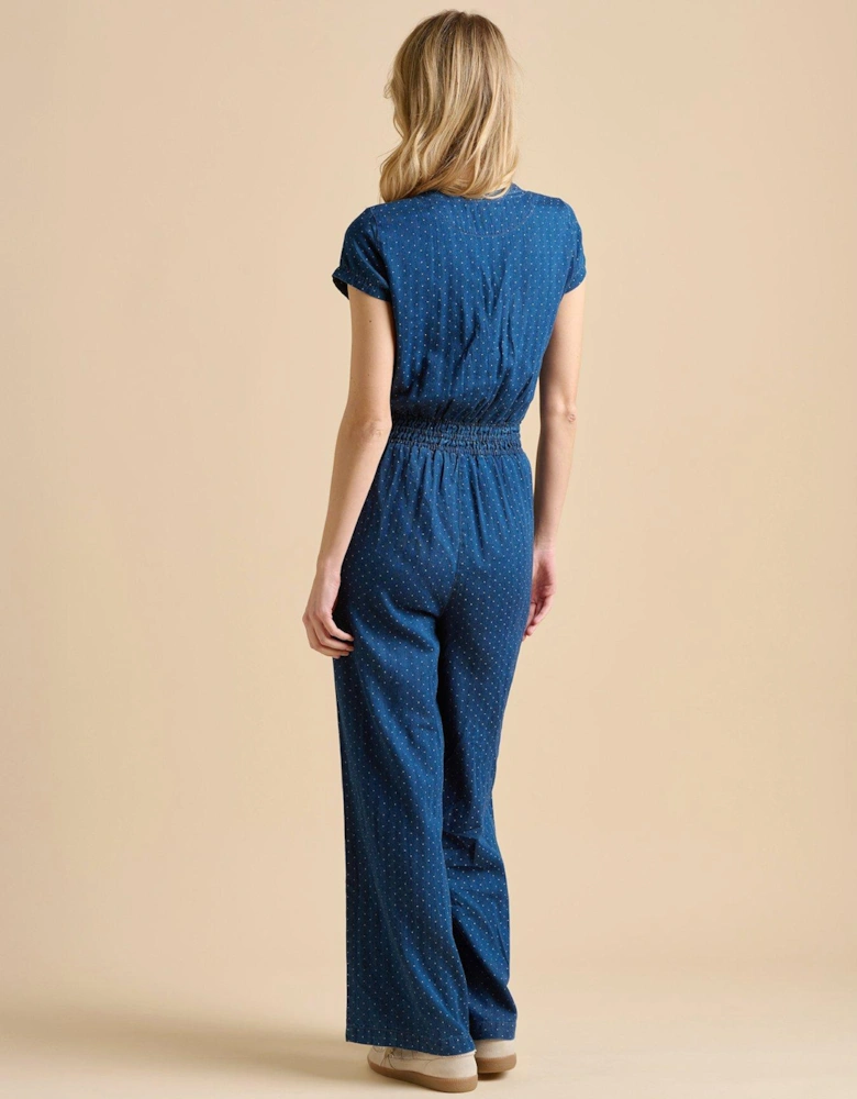 Spot Denim Wide Leg Jumpsuit