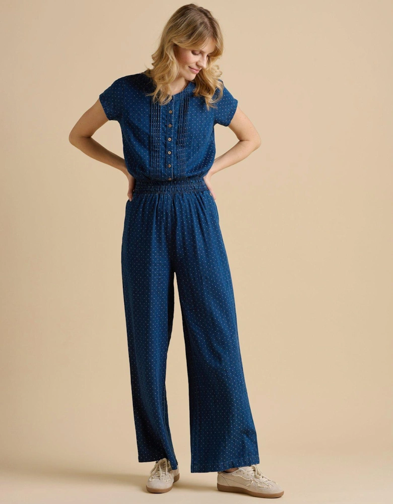 Spot Denim Wide Leg Jumpsuit
