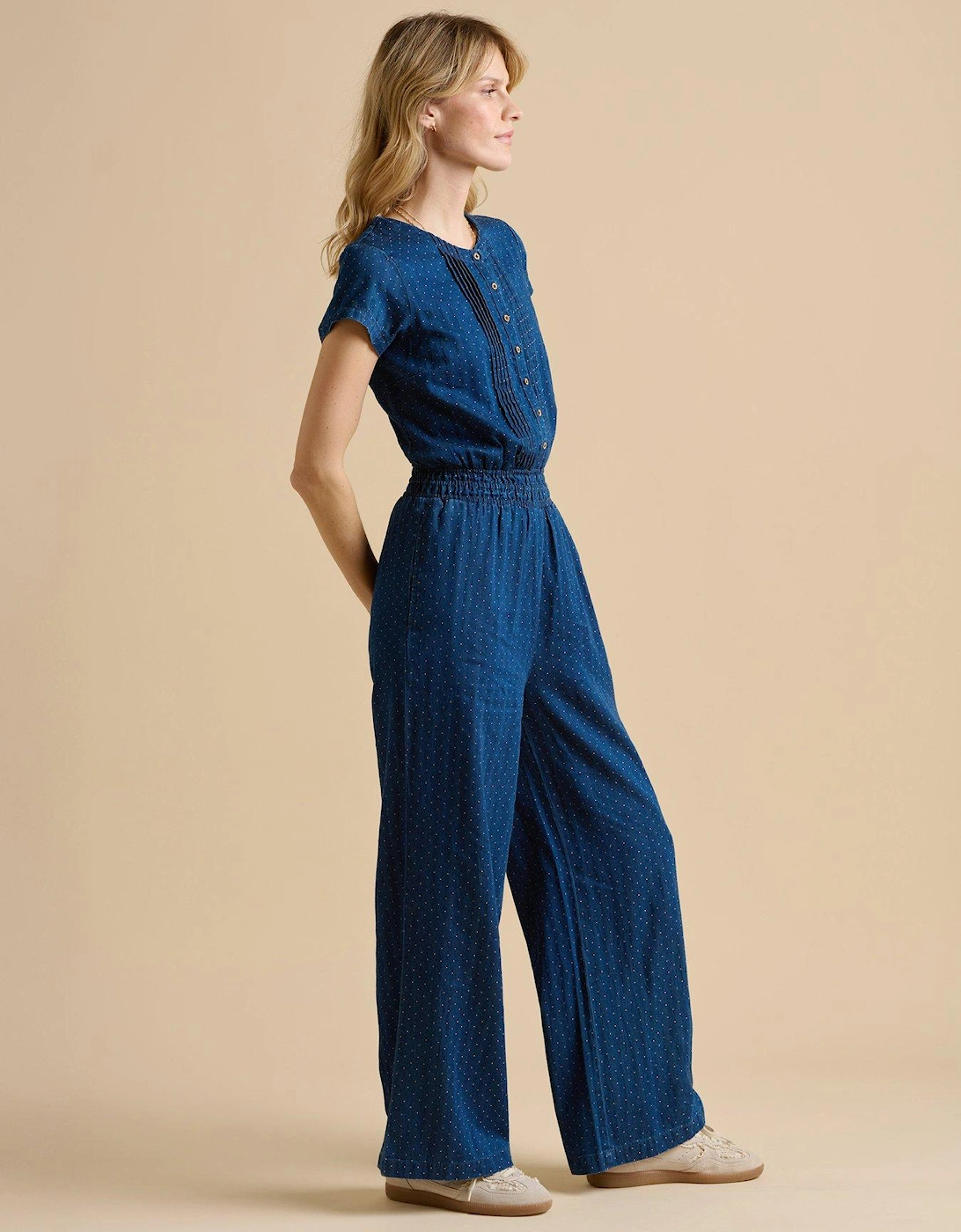 Spot Denim Wide Leg Jumpsuit