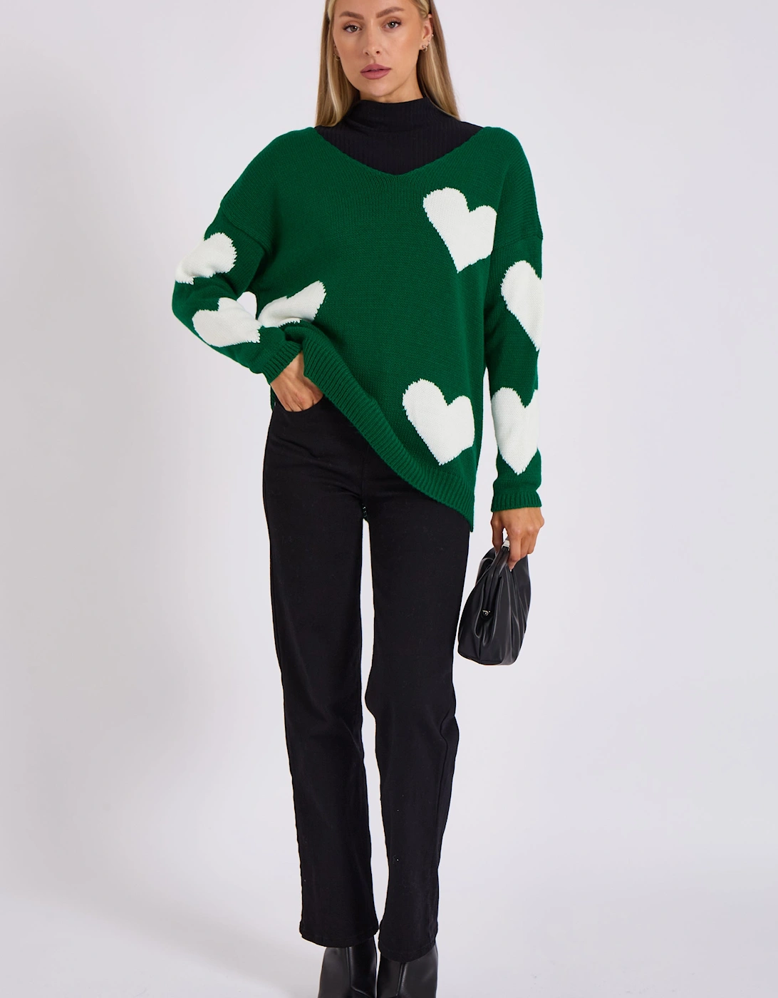 Green V Neck Oversized Heart Knit Jumper, 5 of 4