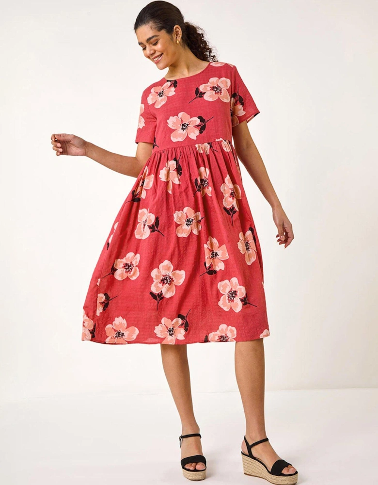 Floral Smock Midi Dress - Pink