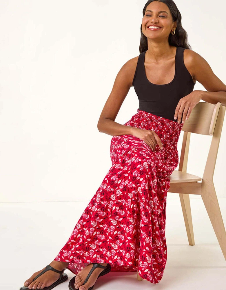 Abstract Print Shirred Multiway Skirt - Red