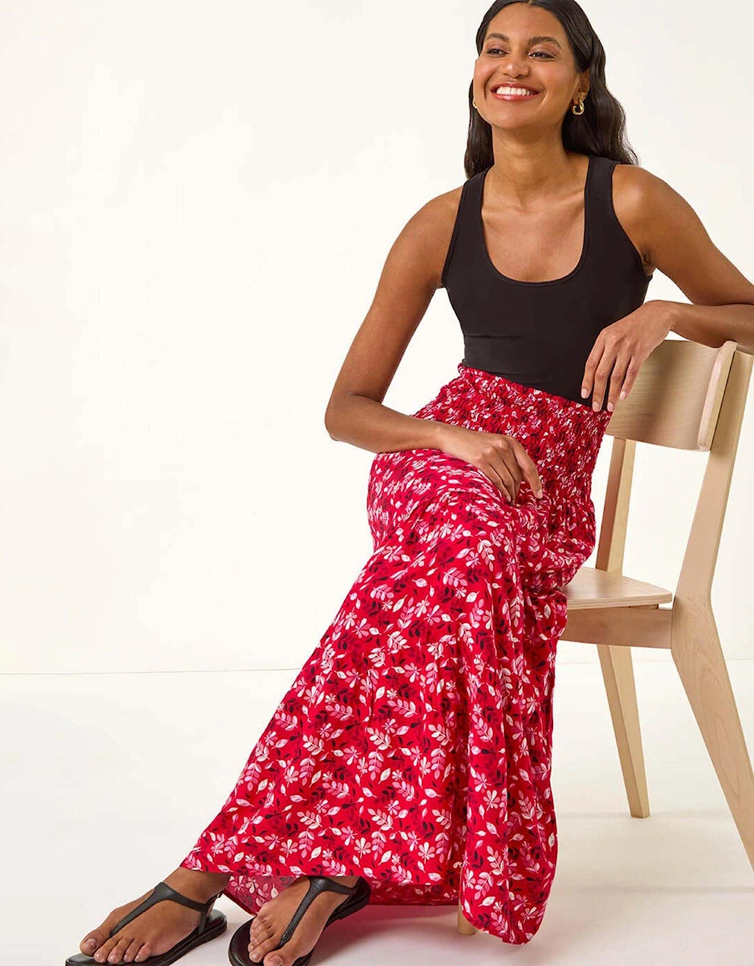 Abstract Print Shirred Multiway Skirt - Red, 2 of 1
