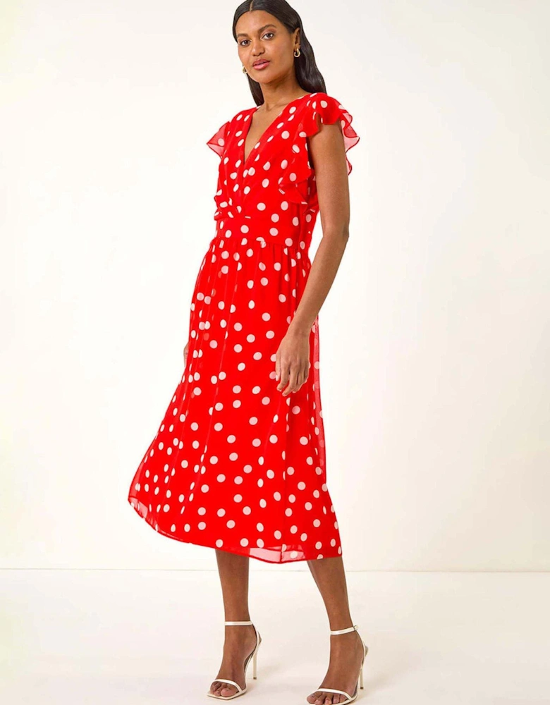 Spot Frill Fit & Flare Dress - Red