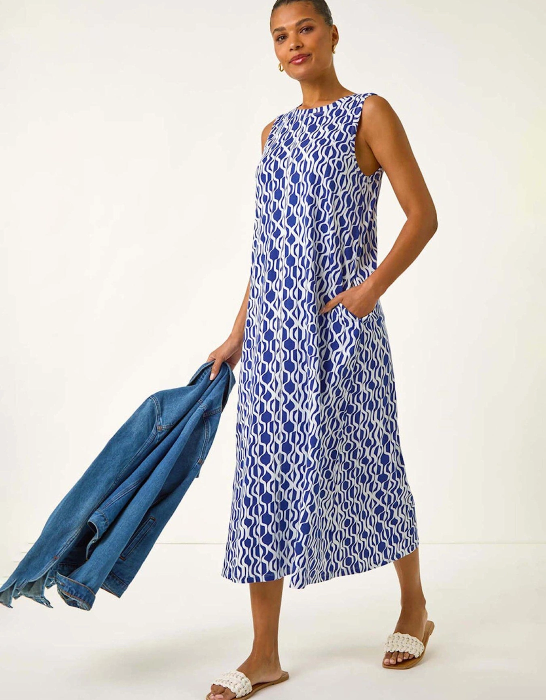 Geo Print Pocket Midi Dress - Blue, 2 of 1