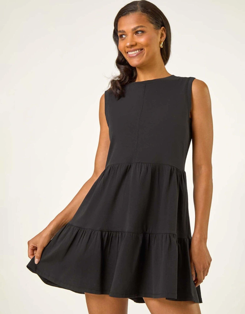 Cotton Tiered Stretch Dress - Black