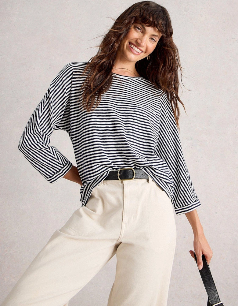 Demi Dolman Stripe Top - Navy