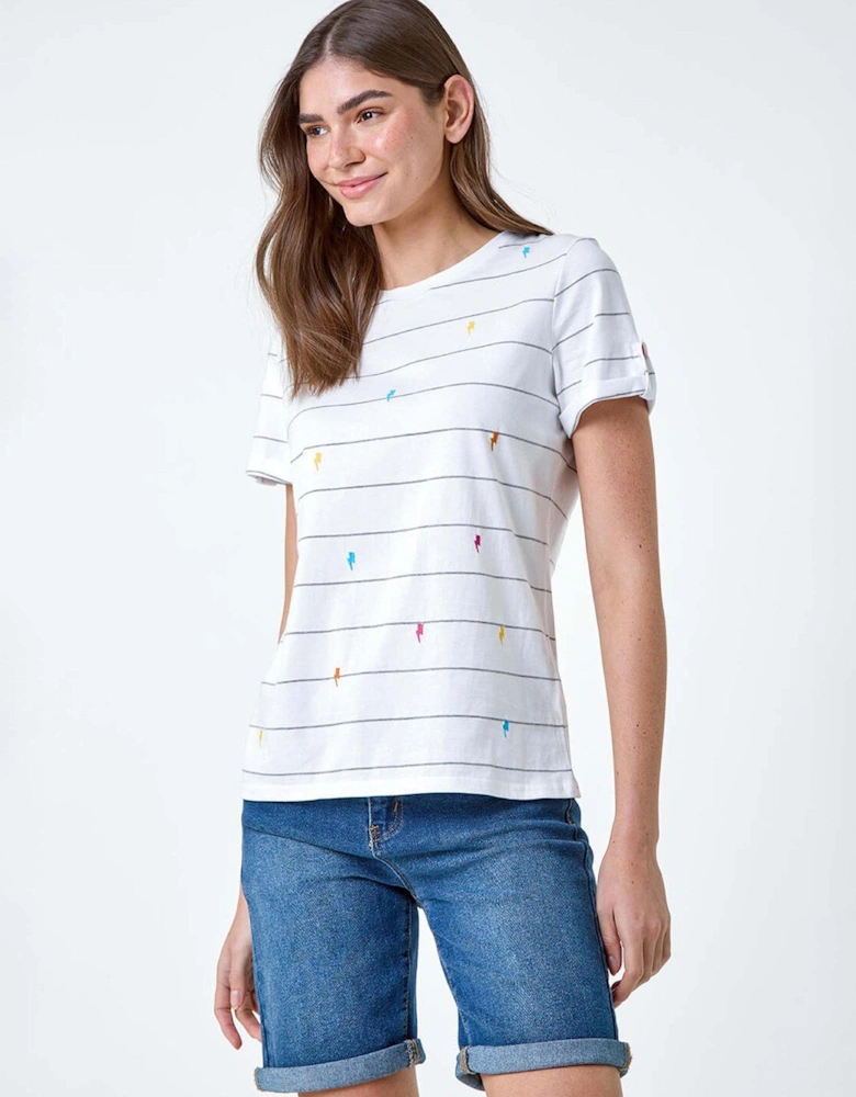 Lightning Embroidery Stripe Stretch T-shirt
