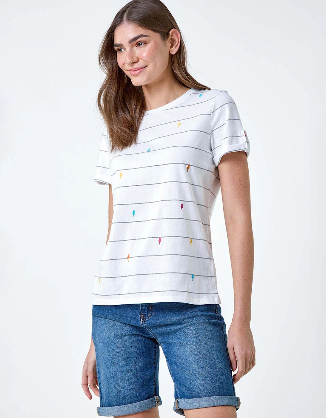 Lightning Embroidery Stripe Stretch T-shirt, 2 of 1