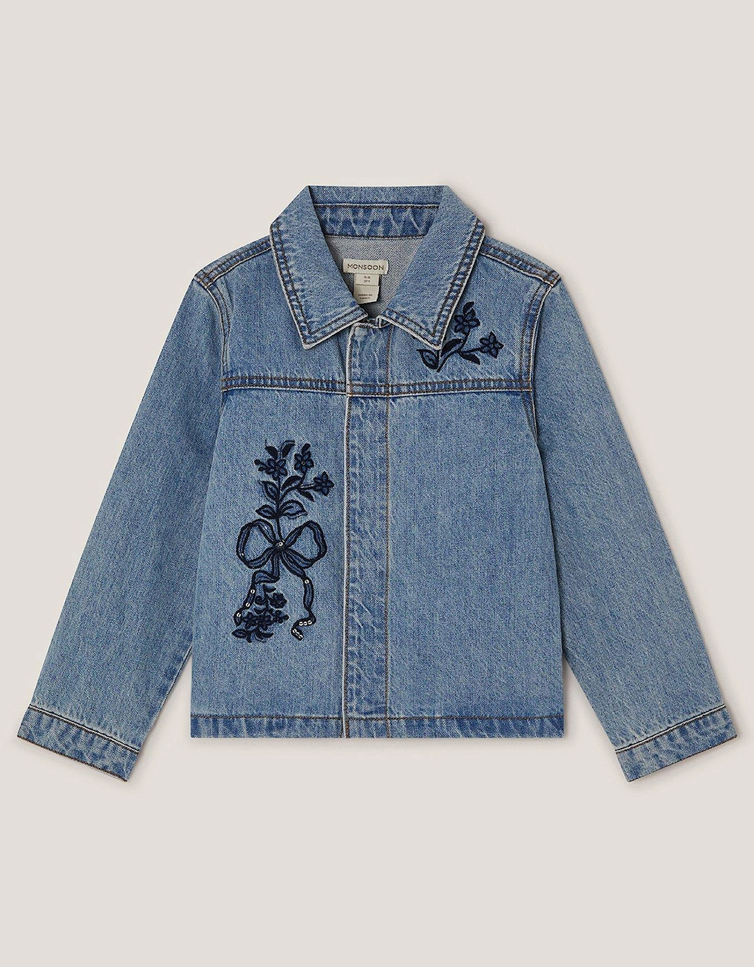 Girls Bow Denim Bomber Jacket - Blue, 2 of 1