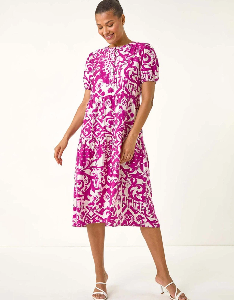 Abstract Print Midi Shirt Dress - Pink