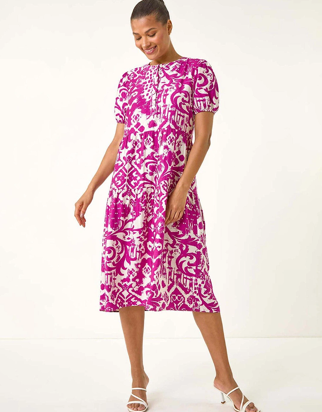 Abstract Print Midi Shirt Dress - Pink, 2 of 1