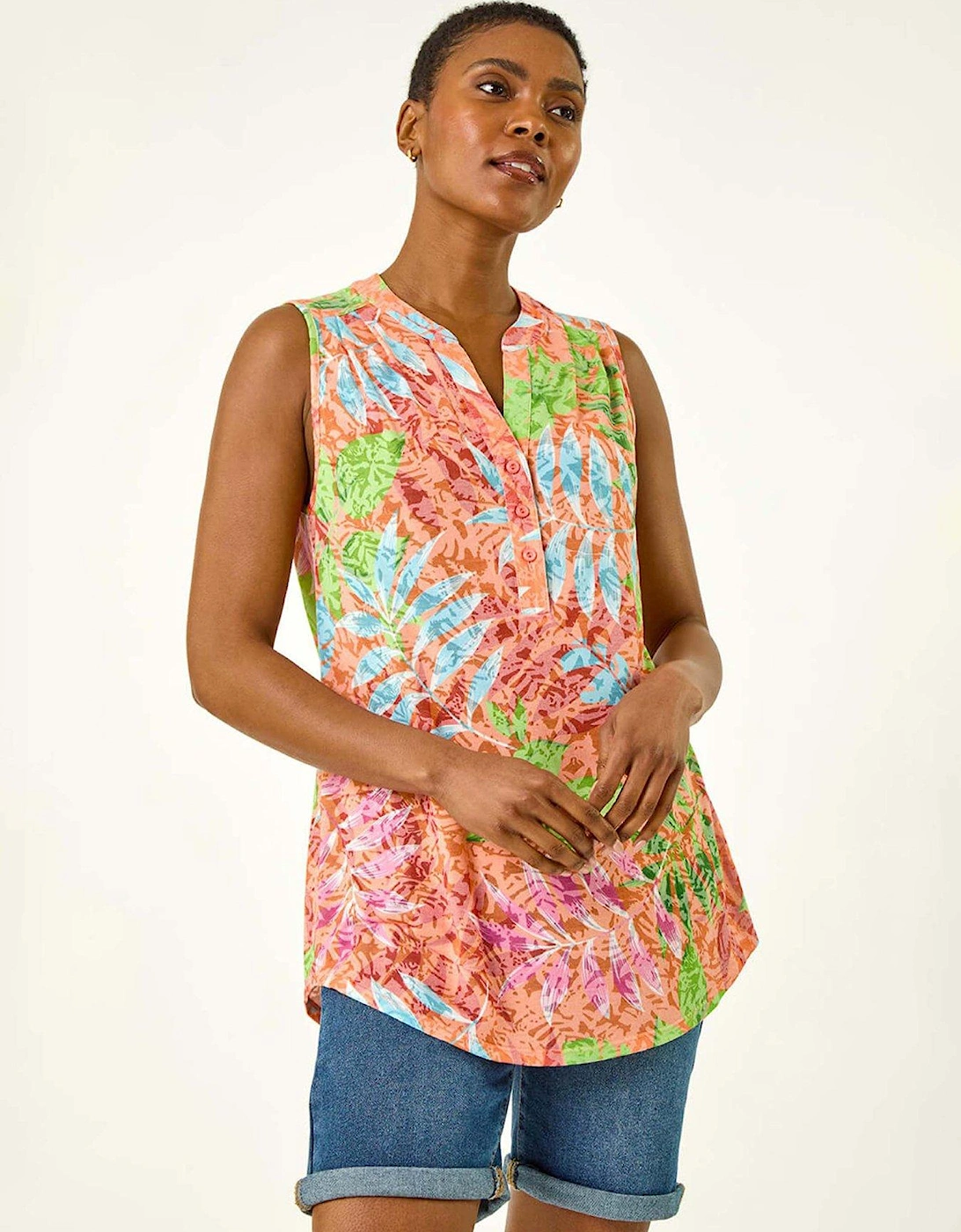 Burnout Leaf Print Vest Top - Orange, 2 of 1
