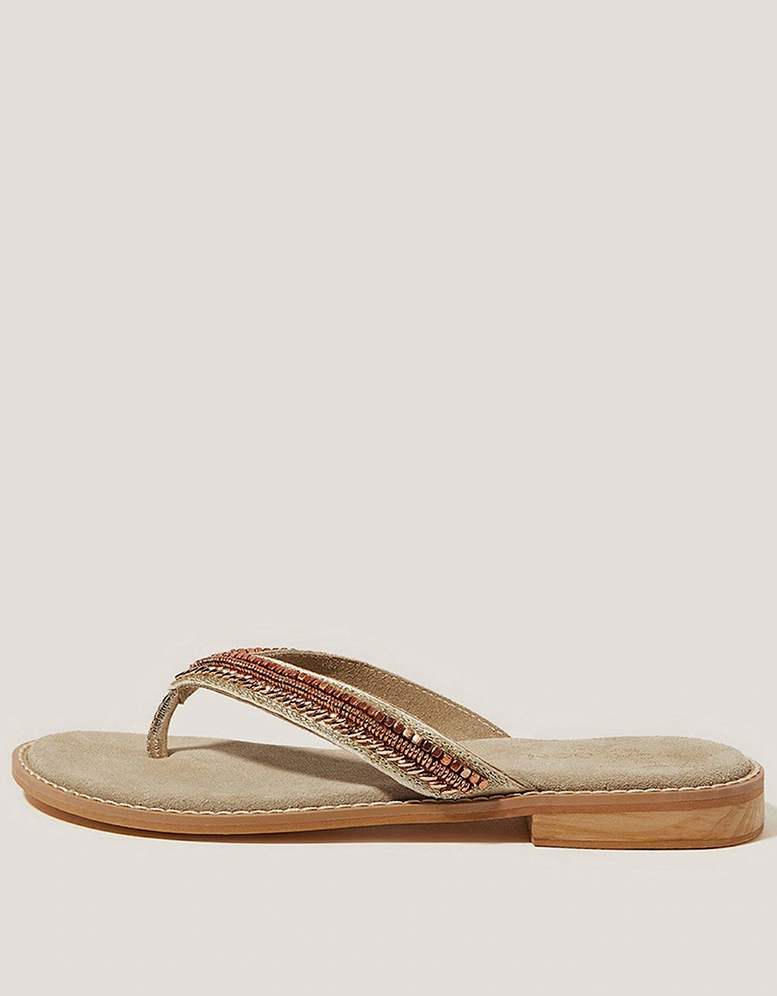 Sia Beaded Leather Flip Flop Sandals Bronze, 2 of 1